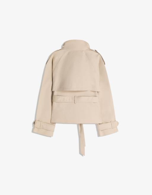 Bershka Funnel neck trench jacket in beige, 7 of 7