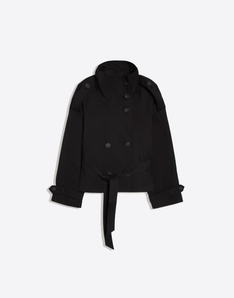 Bershka Funnel neck trench jacket in black - view 1