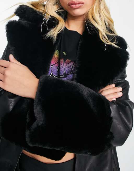 Black fur trim coat sale