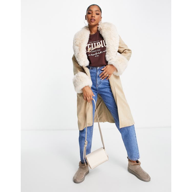 Bershka tailored double breasted coat in ecru