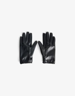 Bershka - Gants en imitation cuir - Noir