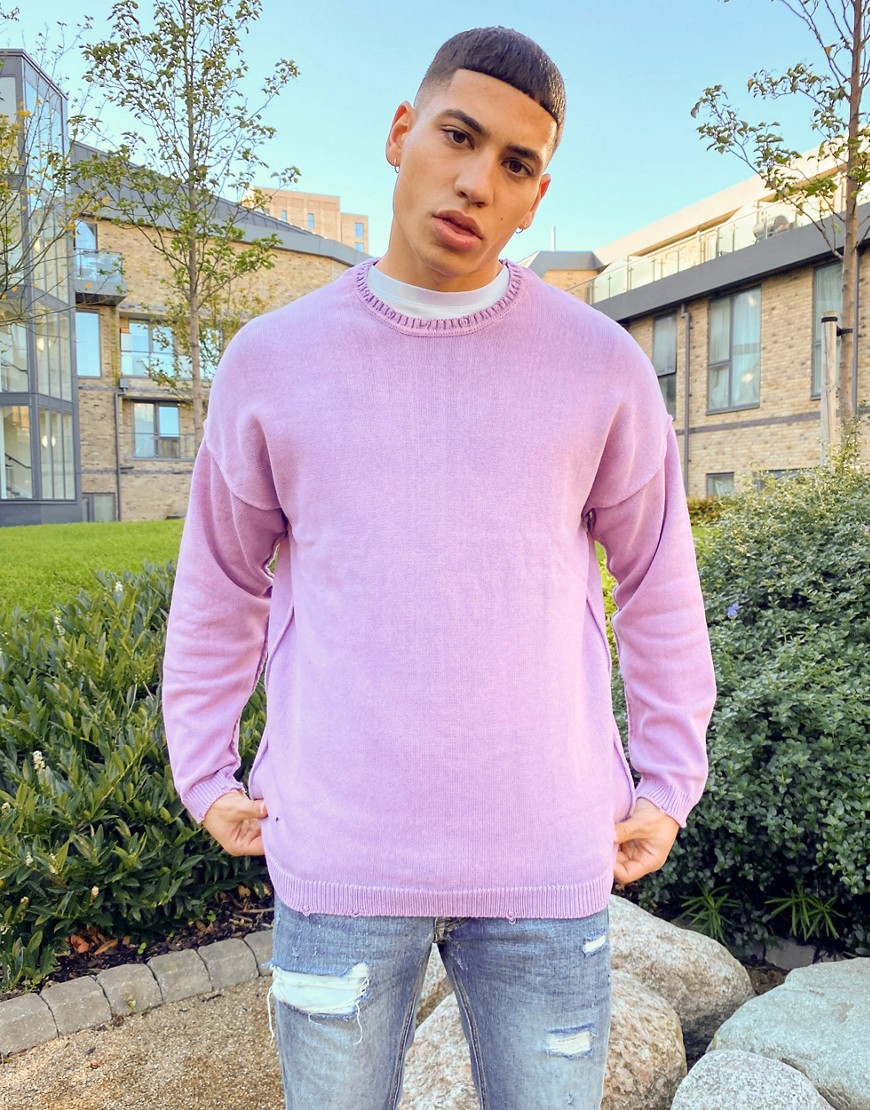 Bershka garment dyed sweater in lilac-Purple