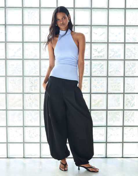 Bershka Gathered halter neck top in light blue - view 1