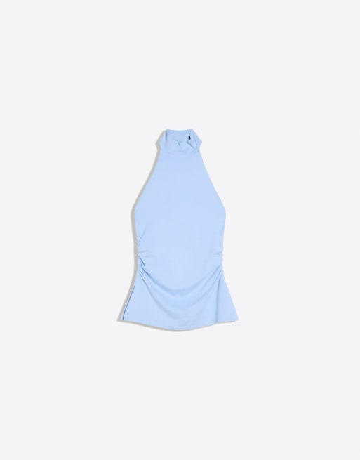 Bershka Gathered halter neck top in light blue, 5 of 5