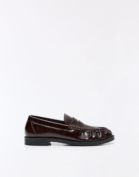 Bershka Gathered loafers in brown - view 1