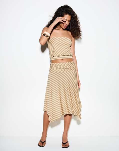 Bershka Gathered modal effect midi skirt in yellow - view 1