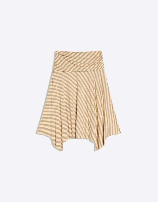 Bershka Gathered modal effect midi skirt in yellow, 2 of 4