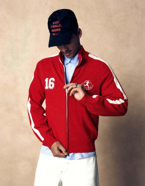 Bershka geborduurd jack met rits in rood - view 1