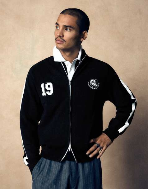 Bershka geborduurd jack met rits in zwart - view 1