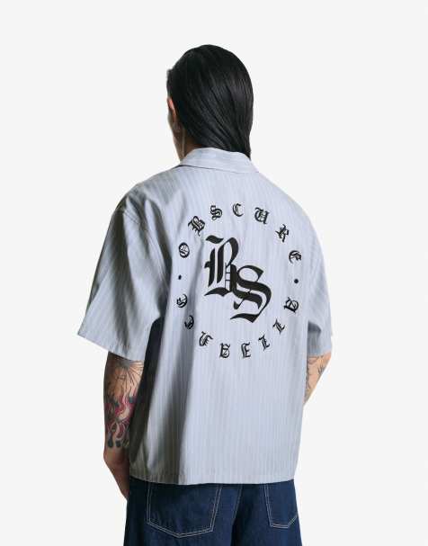 Bershka - Geborduurd overhemd met korte mouwen in denim blauw - view 1