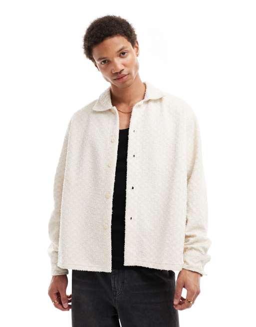 Bershka - Gebreid geruit overhemd van jacquard met lange mouwen in ecru