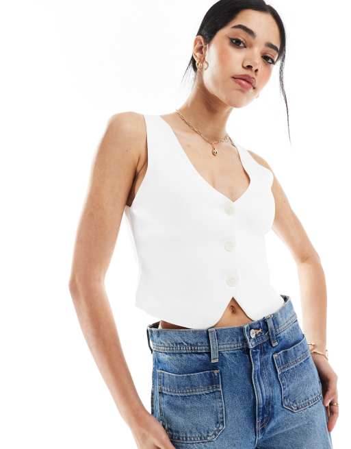 Bershka - Gebreid gilet in wit