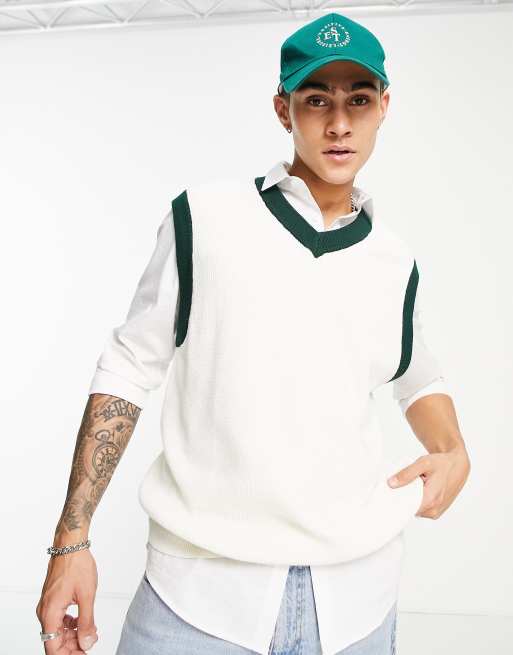 Bershka - Gebreid hemd met V-hals in ecru