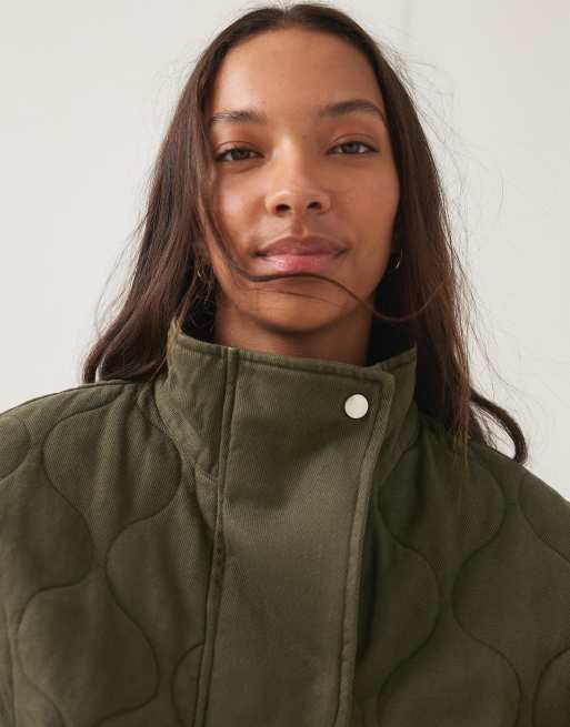 Bershka - Gebreid jack met kabels en borduursels in kaki, 3 van 4
