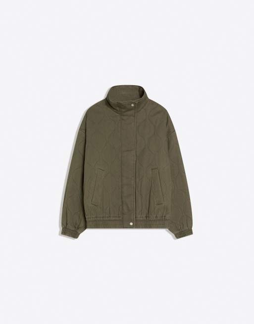 Bershka - Gebreid jack met kabels en borduursels in kaki, 4 van 4