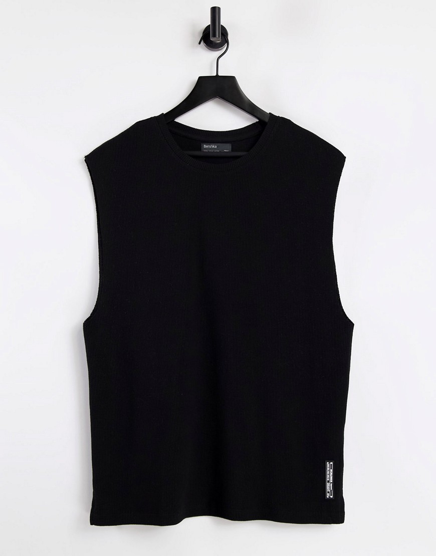 Bershka - Gebreid mouwloos T-shirt in zwart, deel van combi-set
