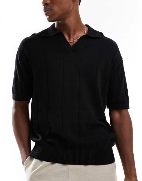 Bershka - Gebreid poloshirt met textuur in zwart - view 1