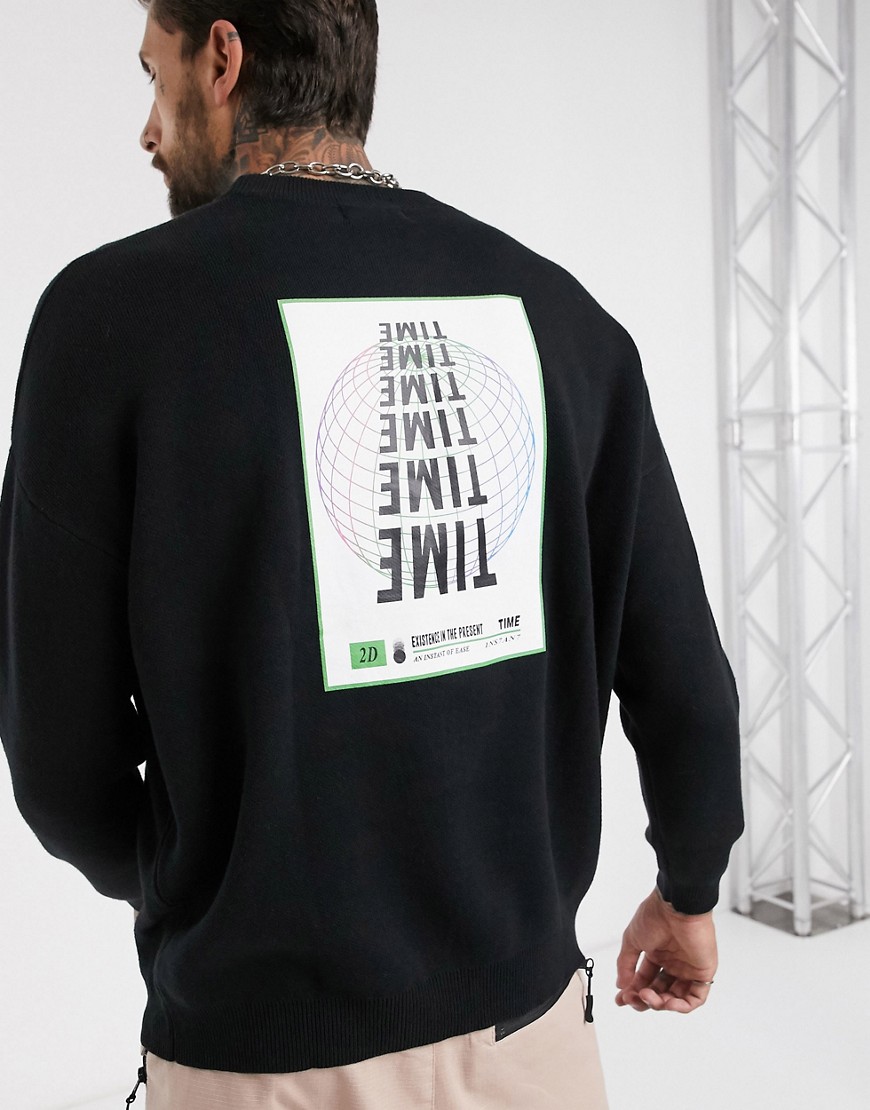 Bershka - Gebreid sweatshirt met print op de achterkant in zwart