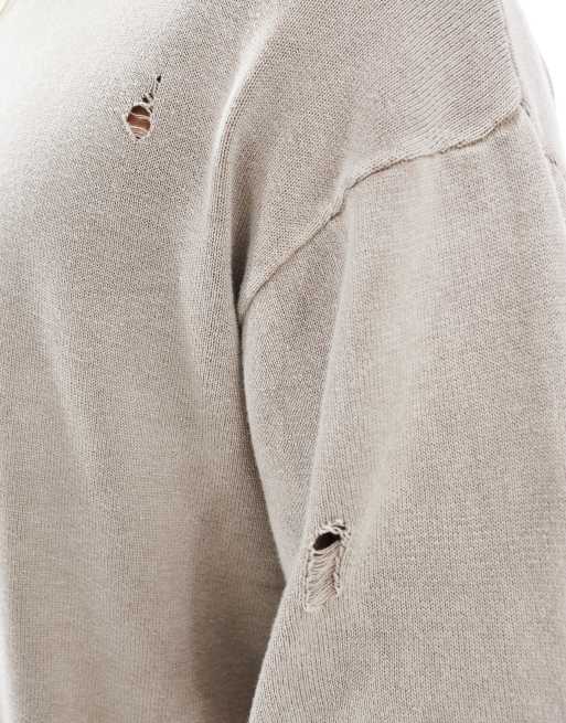 Bershka - Gebreid T-shirt in beige met wassing, 4 van 4