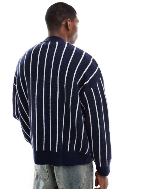 Bershka - Gebreid vest met strepen in donkerblauw, 2 van 4