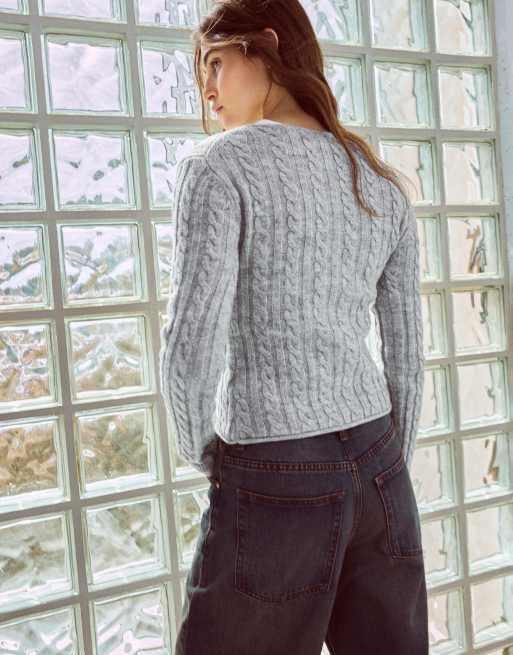Bershka gebreid wikkelvest in lichtgrijs, 3 van 5