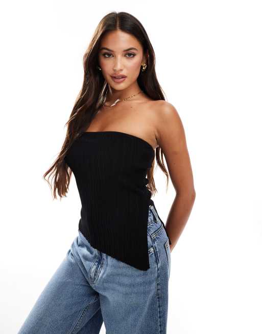 Bershka - Gebreide bandeau-top met lange pasvorm in zwart