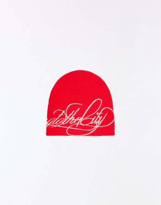 Bershka gebreide beanie in rood, 3 van 4