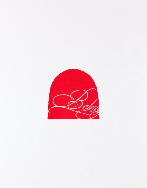 Bershka gebreide beanie in rood, 4 van 4