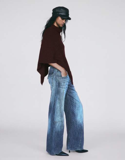 Bershka gebreide poncho met hoge hals in bruin, 4 van 6