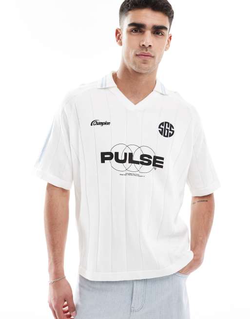 Bershka - Gebreide retro polo in wit