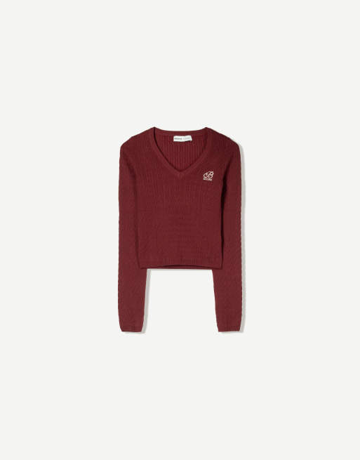 Bershka Gebreide sweater met kabels en borduursel in
