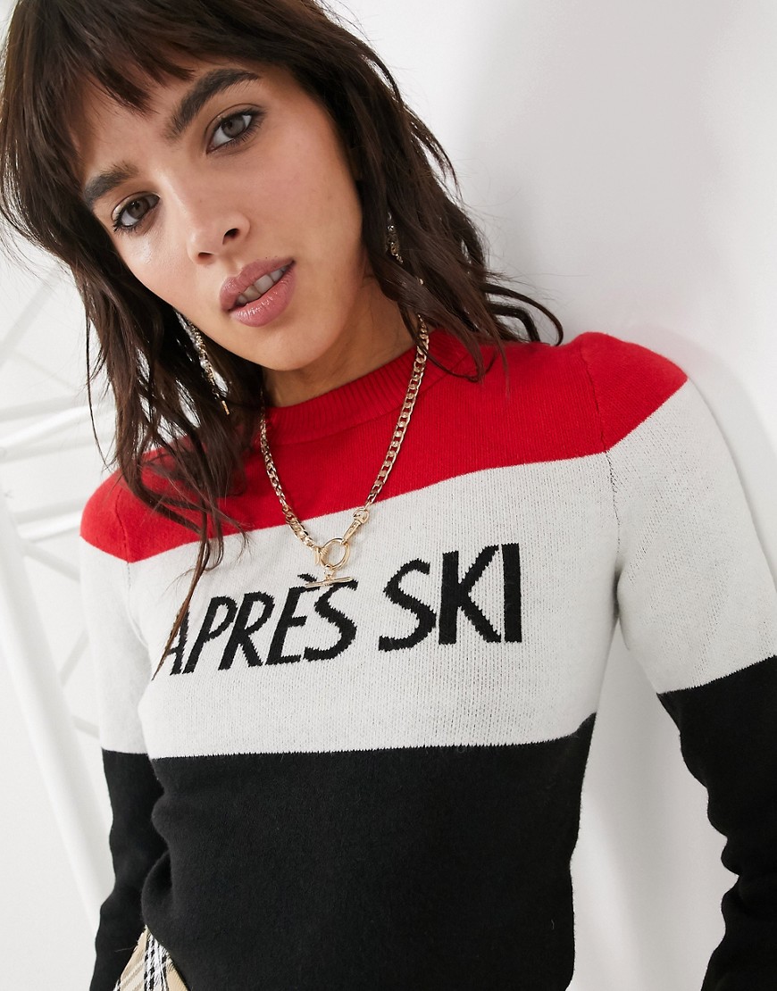 Bershka - Gebreide trui met apres ski slogan in multi