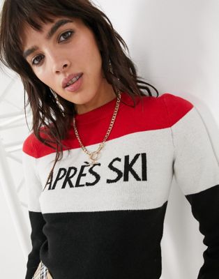 waterbestendig residu hoeveelheid verkoop Bershka - Gebreide trui met apres ski slogan in multi | ASOS