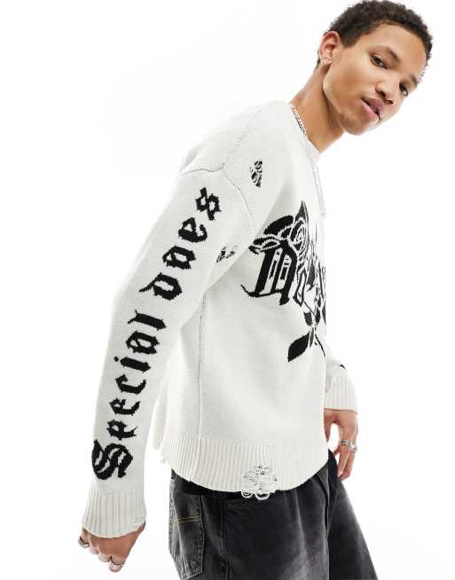 Bershka - Gebreide trui met 'no return' in grijs