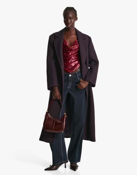 Bershka - Gedrapeerde haltertop met lovertjes in rood - view 1