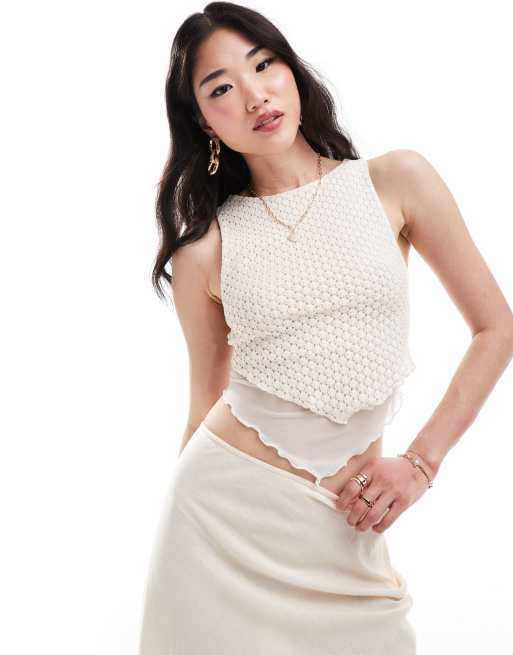Bershka - Gehaakte top met sjaalzoom in wit