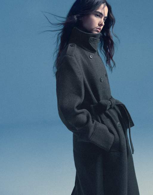 Bershka geknoopte jas met viltlook in grijs, 5 van 6