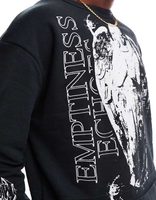 Bershka - Gelaagd sweatshirt met cherubijnprint in zwart, 3 van 4