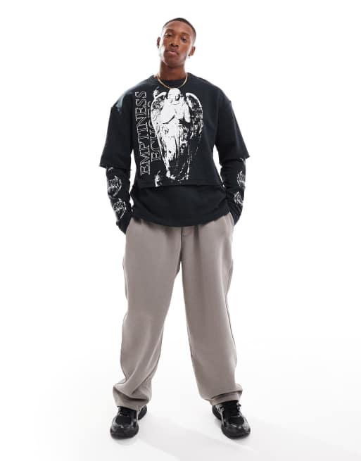 Bershka - Gelaagd sweatshirt met cherubijnprint in zwart, 4 van 4