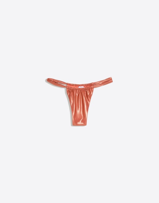 Bershka - Gelamineerd bikinibroekje in oranje, 2 van 3