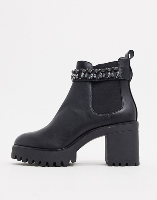 Bershka gem detail heeled boots in black