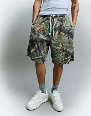 Gemusterte, kastige Bermuda-Shorts in Beige-Neutral Neutral M