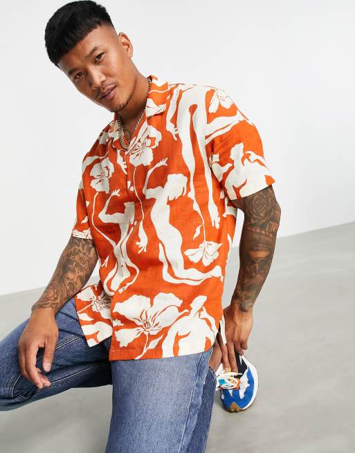 Bershka – Gemustertes Hemd in Dunkelorange