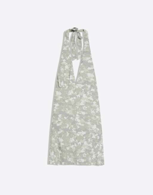 Bershka – Gemustertes Neckholder-Minikleid in Khaki, 3 von 4