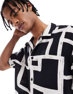 Bershka Geometric Patterned Shirt In Black