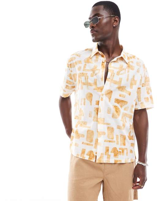 Bershka geometric print shirt in ecru