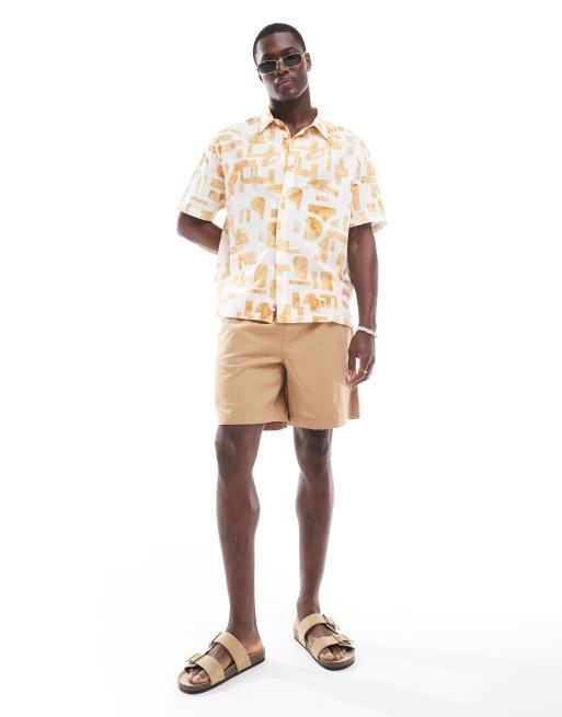 Bershka geometric printed shirt in ecru, 3 of 4