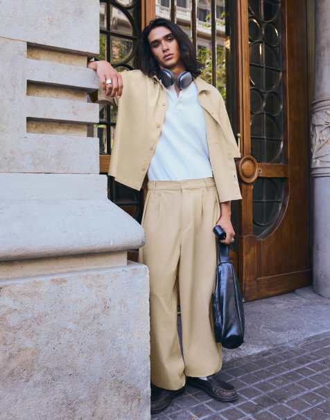 Bershka - Geplooid recht overhemd met korte mouwen in beige - view 1