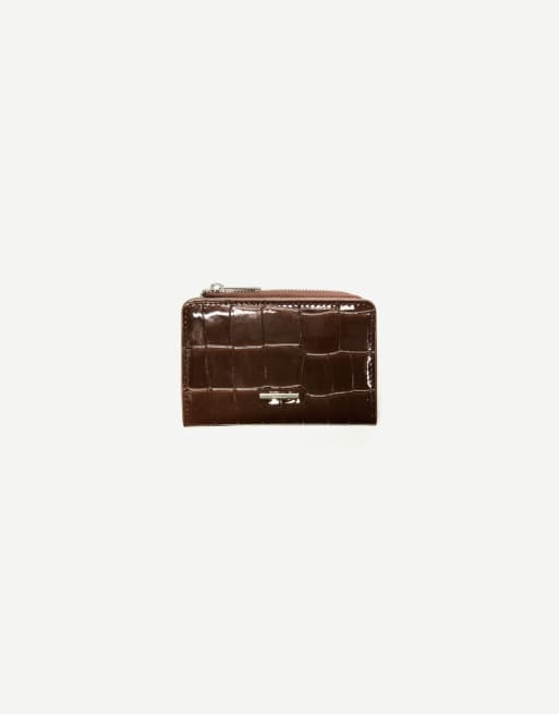 Bershka – Geprägte Geldbörse in Braun mit Animal-Print und Lackoptik, 3 von 3