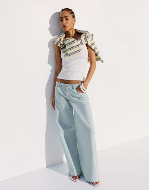 Bershka – Gerade geschnittene Hose in gestreiftem Blau - view 1